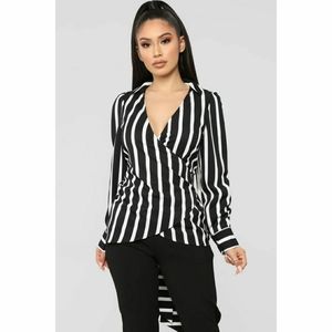 Black and White Wrap Top